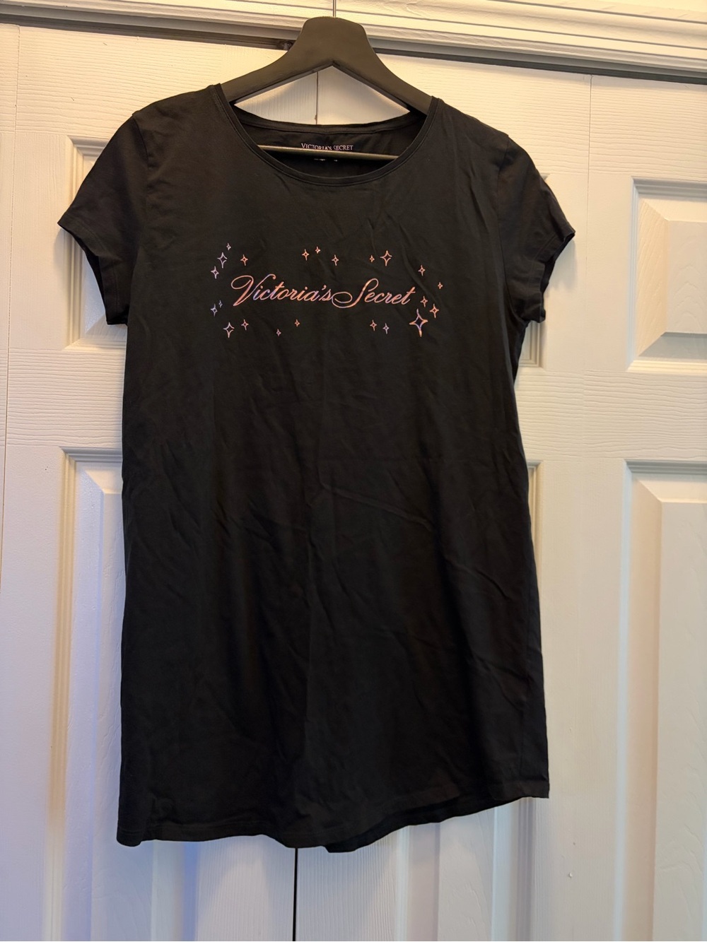 Victoria's Secret Black Short Sleeve Tee with Pink Script